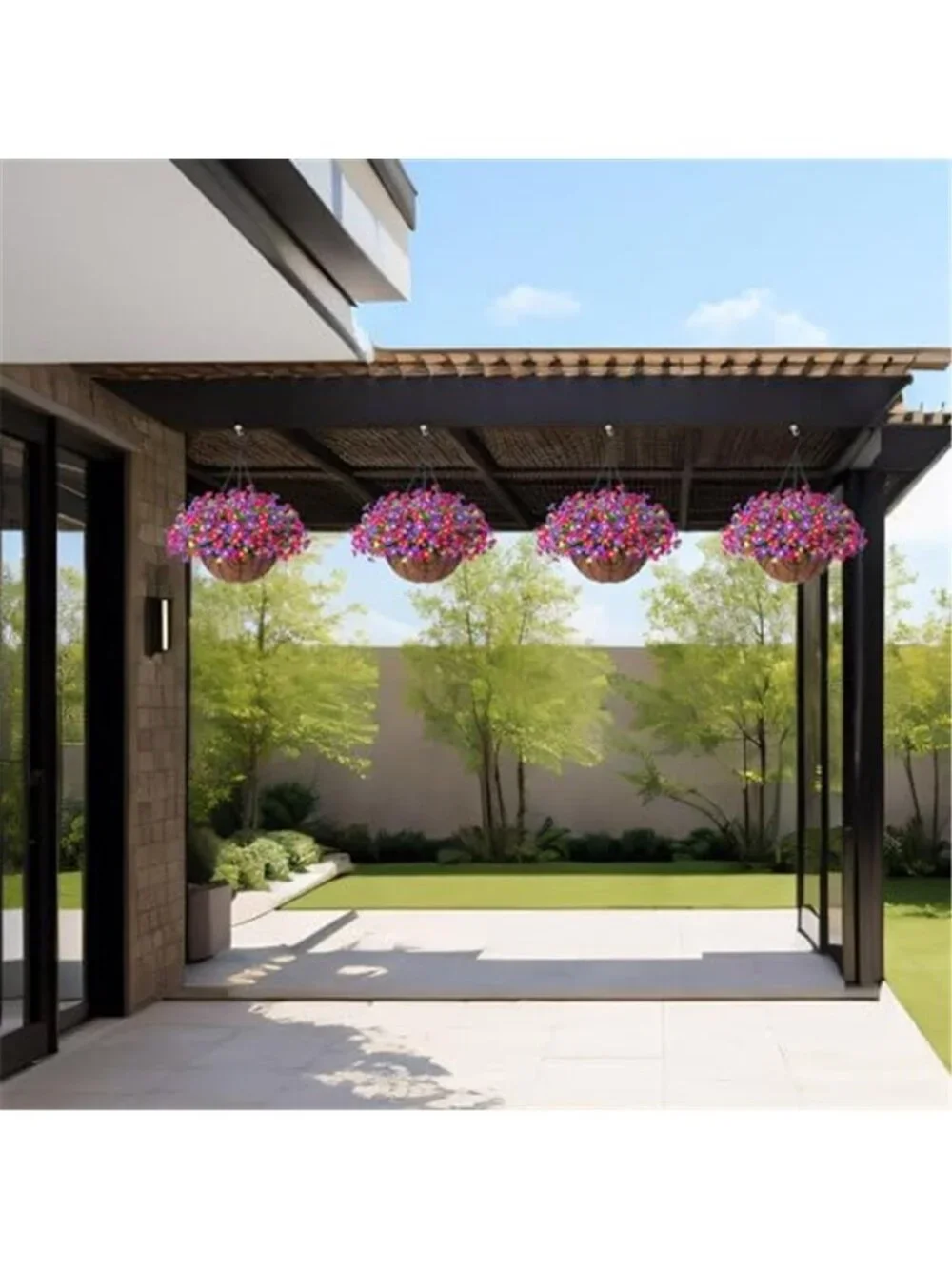 Plum Purple Artificial Daisy Hanging Basket Outdoor Patio Porch Silk Flowers
